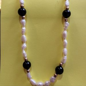 Freshwater Pearl and Black Agate Necklace